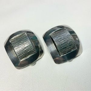 Vintage Sterling Silver Modernist Clip Earrings Poland Hallmarked